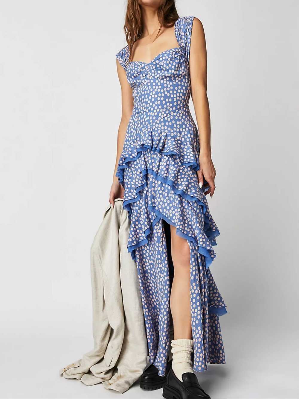 New Free People Moon River Blue Polka Dot Dress Size Small